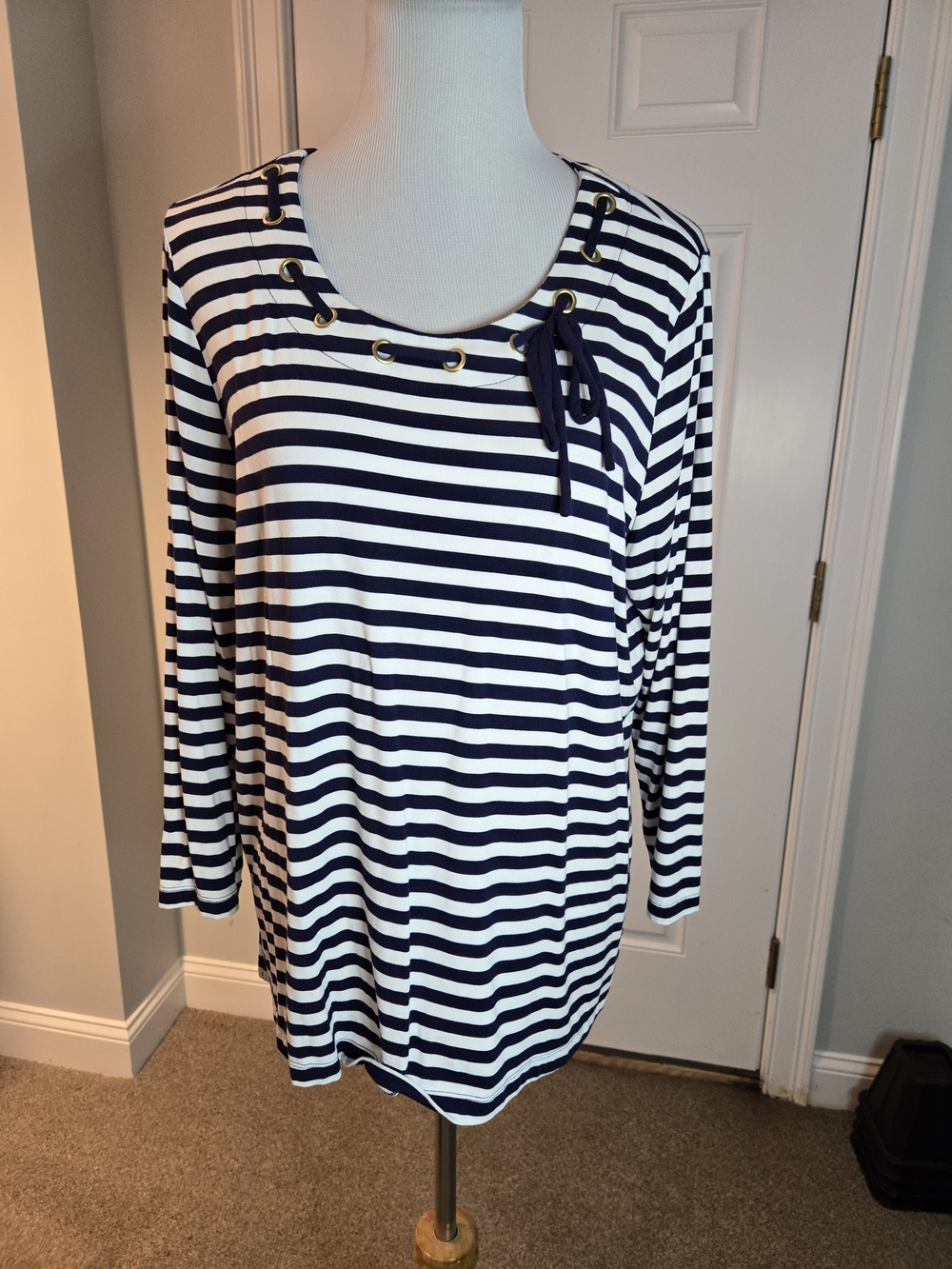 Belle By Kim Gravel Sailor Striped Bow Tie Top